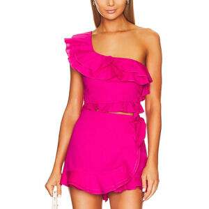 Show Me Your Mumu x Revolve 'Leni' Pink Cotton Poplin One Shoulder Ruffle Top